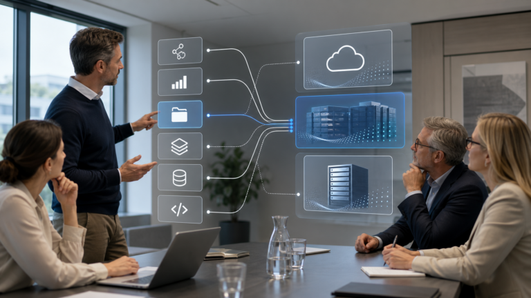 Ein Team ordnet verschiedene Anwendungen der jeweils passenden Cloud- oder Server-Infrastruktur zu