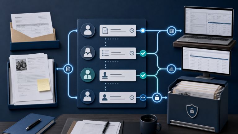 Dokumente, Aufgaben, Verantwortliche und Fachsysteme sind über klar definierte Übergaben zu einem nachvollziehbaren Workflow verbunden