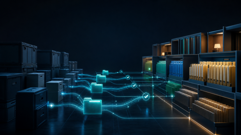 Digitale Akten werden aus technischen Importcontainern kontrolliert in eine übersichtliche fachliche Archivstruktur überführt